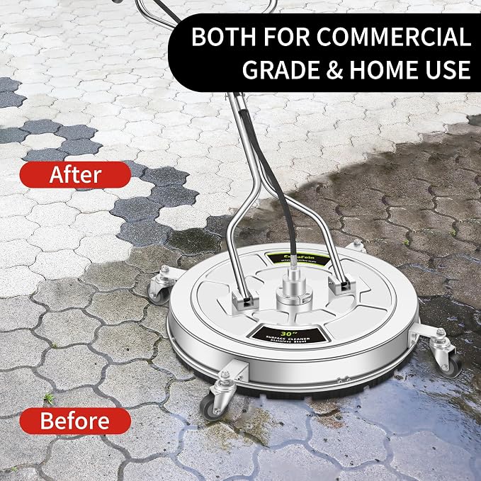 30" Pressure Washer Surface Cleaner Max with 4 Wheels, Stainless Steel Commercial Dual Handle Power Washer Surface Cleaner Hot Water Supported for Patio Decker Concrete Driveway, 4500 PSI