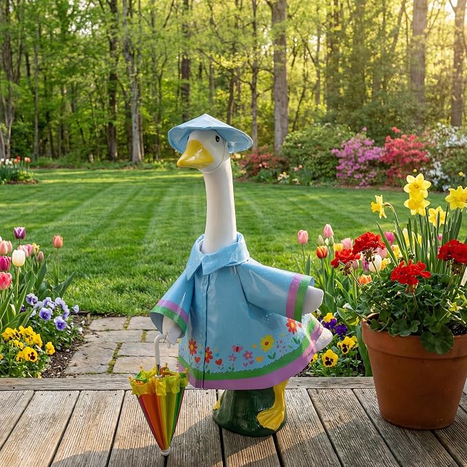 DECOHS 3 Pcs/Set Raincoat Porch Goose Outfits, Summer Lawn Goose Statue Raincoat Costume, Yard Goose Clothes Raincoats Umbrella Hat Outfit for 23" Statue Patio Garden Decoration (Blue)
