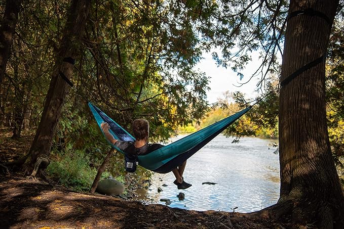 Vivere Double Parachute Camping Hammock, Includes Stuff-Sack (Navy/Turquoise)