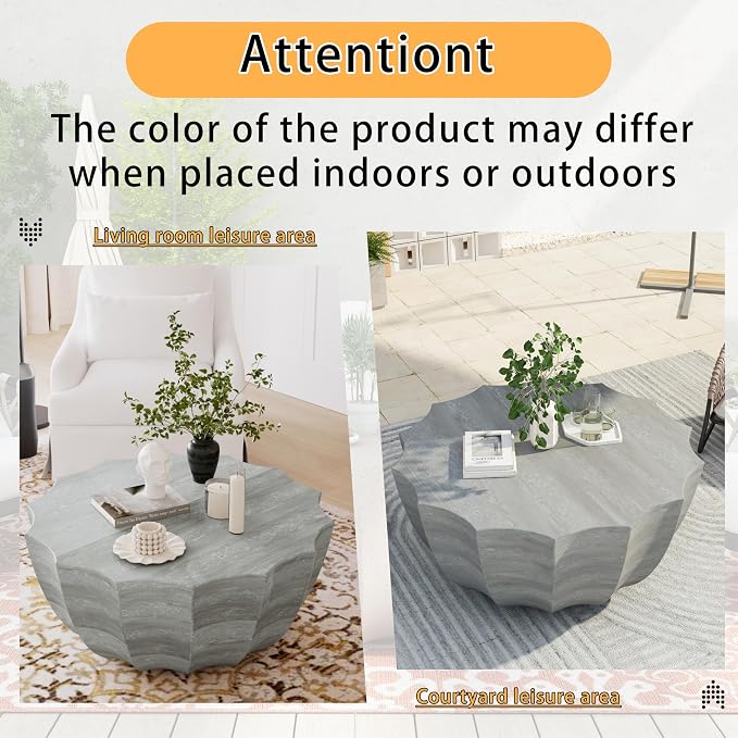 35" Indoor Round Coffee Table, Waterproof Coffee Table Modern MgO Cement Design End Tables for Living Room, Outdoor Patio Coffee Tables for Garden, Backyard, Balcony, Marble White
