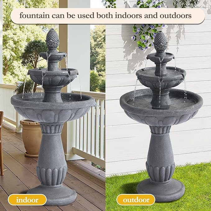 3 Tiered Outdoor Waterfall Fountains, Pineapple Top Water Fountain, Floor Garden Waterfalls Outside, Modern Cascading Flow Fountain for Garden, Yard, Patio, Home Decor