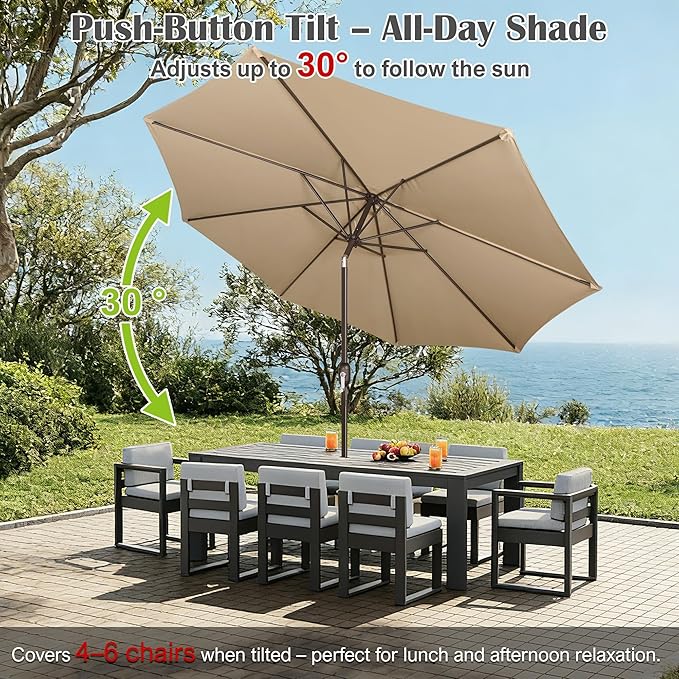 Blissun 10FT Outdoor Patio Umbrella, Outdoor Table Umbrella, Yard Umbrella, Market Umbrella with 8 Sturdy Ribs, Push Button Tilt and Crank
