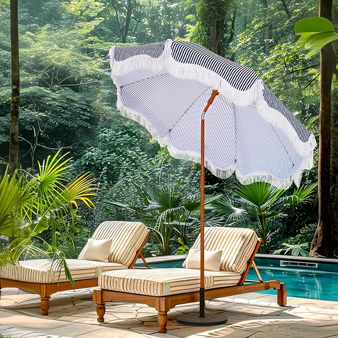 Sophia & William 7ft Outdoor Beach Umbrellas with Fringe, Portable Tilt Umbrellas for Sand, Patio, Lawn, Garden, Pool, Outing, Balcony