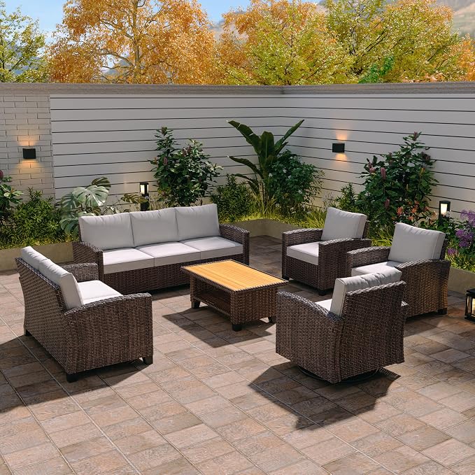 Rattaner Outdoor Wicker Coffee Table, Square Side Table with Wood-Like Tabletop, Brown
