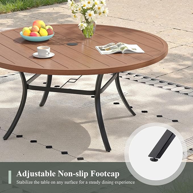 Outdoor Dining Set for 6, 50" Outdoor Dining Table with Umbrella Hole and Padded Textilene Patio Swivel Chairs, 7 Pieces Patio Table and Chairs Set for Garden Backyard, Mixed Brown and Walnut