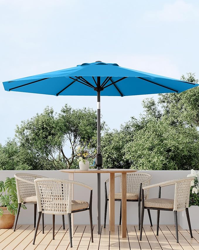 PeakPursuit 9FT Patio Umbrella Outdoor, Market Umbrella, Table Umbrella with Push Button Tilt and Crank, 8 Sturdy Ribs UV Protection Waterproof for Garden, Pool, Deck, Backyard