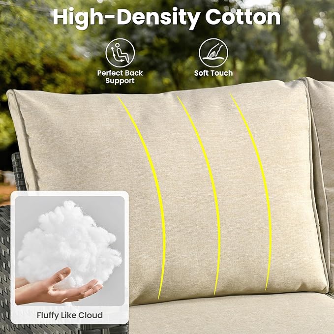 ovios 6 Pieces Patio Furniture Set, Outdoor Wicker Sofa Couch with Swivel Chairs, Rocking Glider Rocker with Comfy Cushions All Weather Rattan Conversation Set, Beige