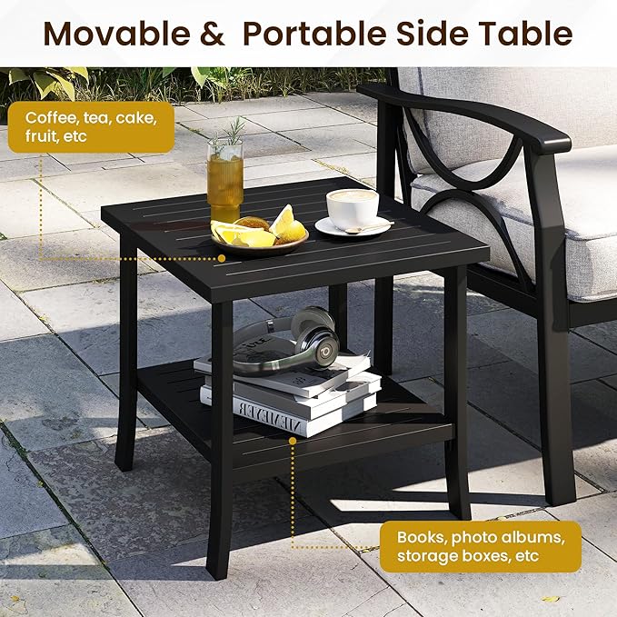 RoyalCraft Outdoor Patio Furniture Set, 3 Piece Patio Conversation Set, Metal Furniture Set for Porch Backyard,Khakiwith Gray Cushions,Black