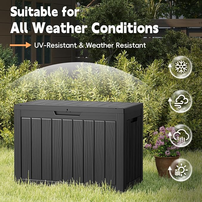 LubanNese Outdoor Storage Box, 50 Gallon Waterproof Resin Deck Box, Storage Bin for Package Delivery, Patio Furniture Cushion, Garden Tools, Pool Accessories, Weatherproof and UV Resistant