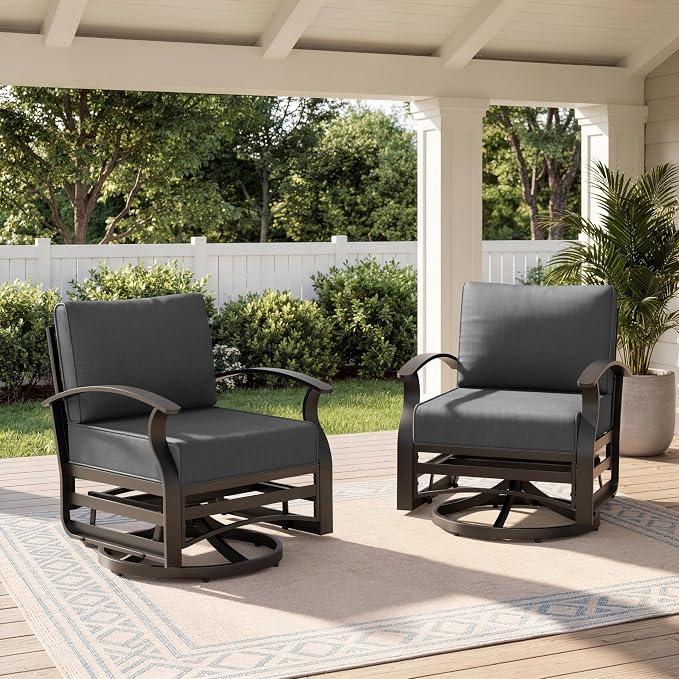 Outdoor Patio Furniture Set, 2 Piece Aluminum Patio Swivel Rocker Chairs, Aluminum Outdoor Bistro Set with Overstuffed Washable Cushions, Outdoor Furniture Set for Porch, Balcony, Deck, Grey