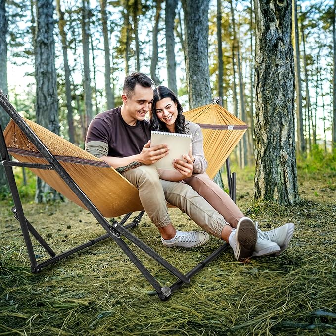 Tranquillo Universal Double Hammock with Stand Included for 2 Persons 600 lbs Capacity Portable Foldable with Case - Indoor, Outdoor, Camping, Yellow