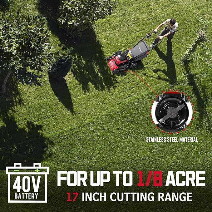 PowerSmart Electric Cordless Lawn Mower 17" 40V, 3-in-1 Brushless Push Lawn Mower, Lightweight, Foldable Handles