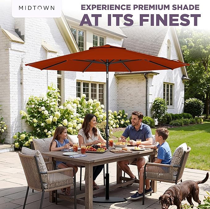 Midtown Umbrellas – The Swilt 10 Ft Patio Umbrellas with 360° Swivel & Tilt Mechanism, 8 Fiberglass Ribs & Terylast Polyester Fabric for Backyard, Deck, Pool & Cafes - Apple Canopy, Black Pole
