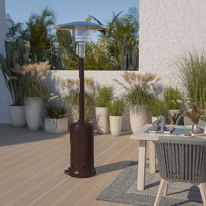 Flash Furniture Sol Patio Outdoor Heating-Bronze Stainless Steel 40,000 BTU Propane Heater with Wheels for Commercial & Residential Use-7.5 Feet Tall