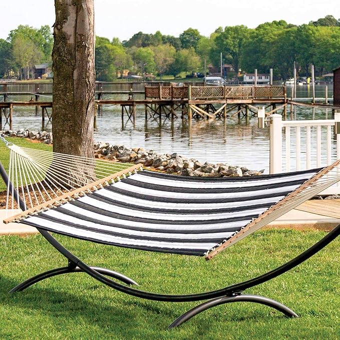 Hatteras Hammocks Large Cabana Classic Sunbrella Quilted Hammock – 13 ft. x 55 in., 2-Person, 450 lb Capacity, Cumaru Spreader Bar, Zinc-Plated Hardware – Handcrafted in The USA