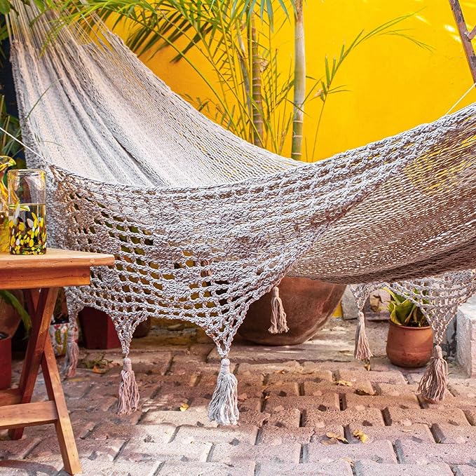 Novica Handmade Mirage in Grey Cotton Rope Hammock (Triple)