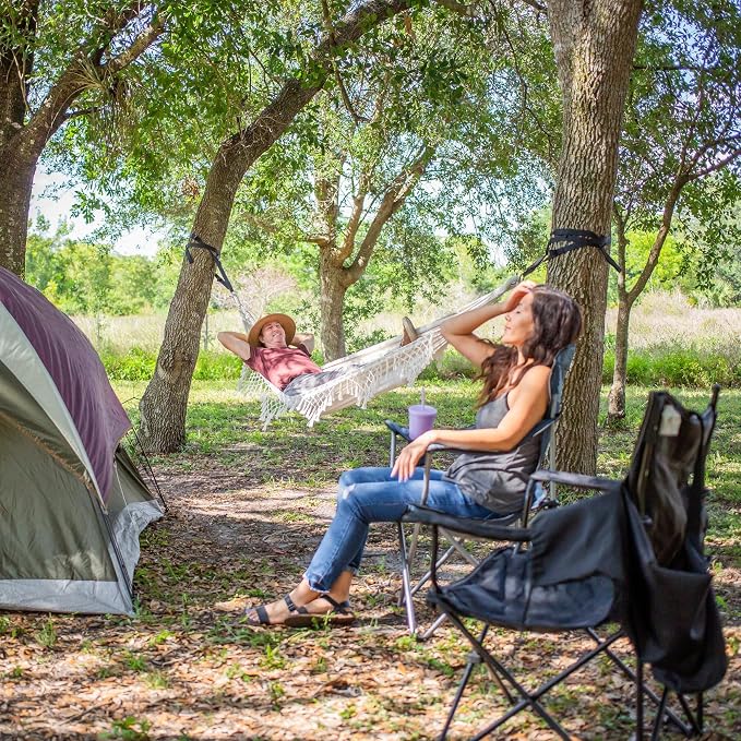 Bliss Hammocks BH-400FR Hammock in a Bag with Fringe, Cotton, Portable, Supports up to 250-Pounds for Camping, Hiking and Outdoors, Natural