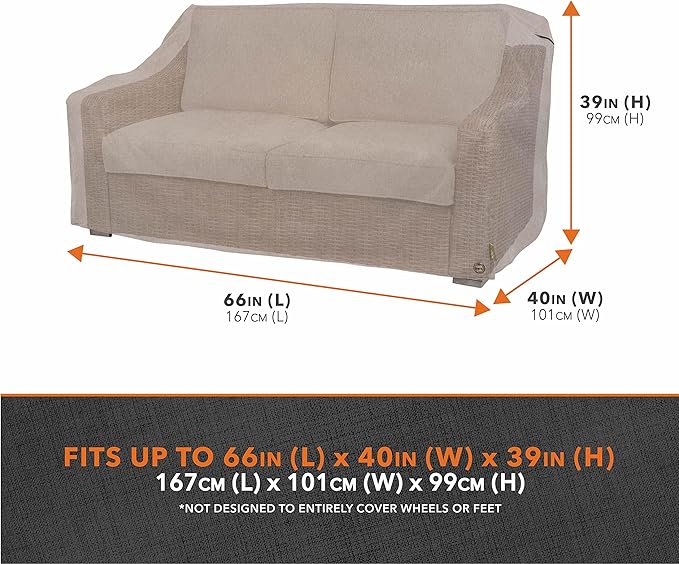 Modern Leisure Garrison Patio Loveseat Cover - Weather-Resistant Fabric - Outdoor Furniture Protection Perfect for Patio, Deck, and Porch - 66"L x 40"W x 39"H - Sandstone