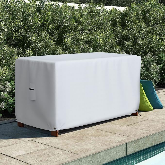 Covers & All Patio Deck Box Cover - Heavy Duty 12 Oz Waterproof Outdoor Yard Cushion Storage Box Protection 100% Weather Resistant with Air Pockets and Drawstring. (44”W X 28”D x 24”H, White)