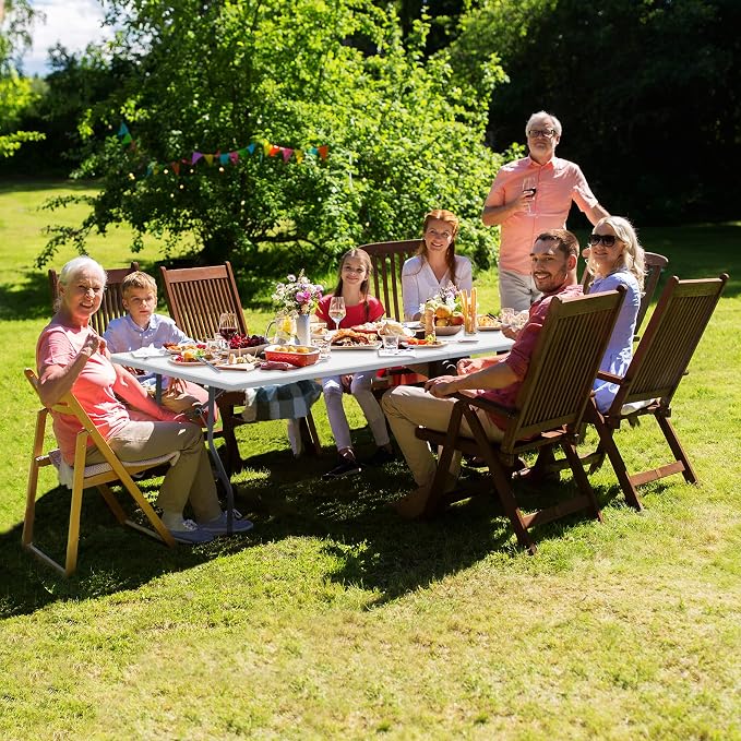 8 FT Folding Table, Fold in Half, Heavy Duty Portable w/Handle Plastic for Picnic Party Camping Dining Indoor Outdoor - Lightweight White