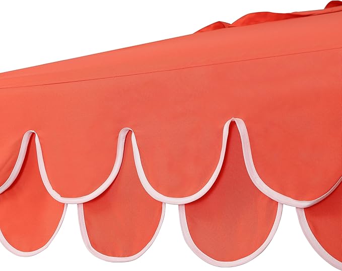JONATHAN Y Tracy 9 ft. Outdoor Patio Umbrella with Scalloped Edge, Coastal Market Table Umbrella with Crank Lift and Tilt, 8 Sturdy Ribs UV Resistant for Pool, Coral Red, Dark Brown Pole UMB1002A