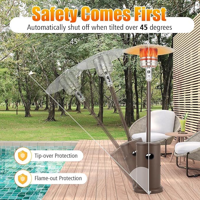 Giantex 50,000 BTU Propane Outdoor Heater, Patio Heater w/Round Table Design, Stainless Steel Burner, Tip-Over & Flame-Out Protection, Propane Heater w/Wheels for Backyard, Garden, Commercial (Bronze)