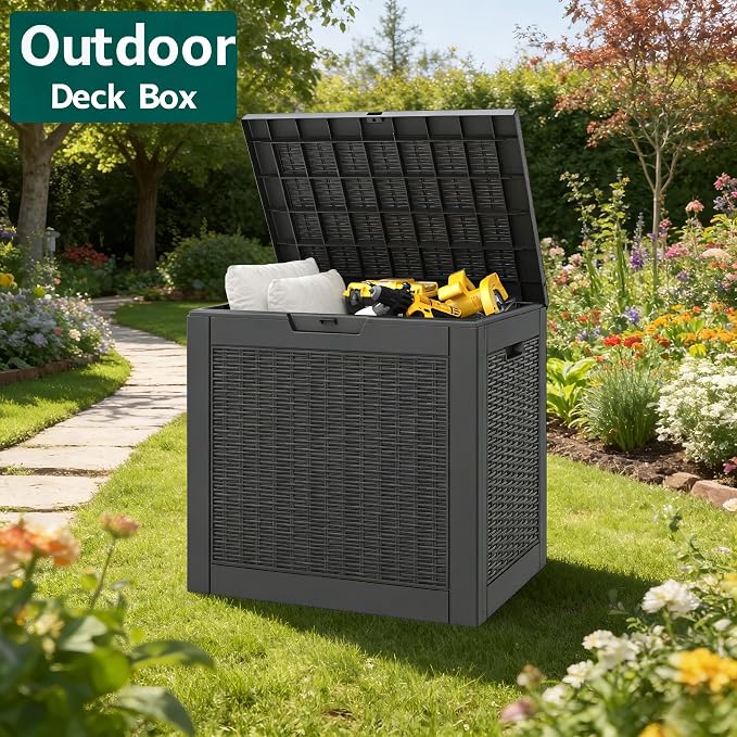31 Gallon Outdoor Storage Box, Waterproof Resin Deck Box with Lockable Lid – Storage Cabinet for Patio Furniture, Pool Supplies, Garden Tools – Indoor & Outdoor Use (2Box,a set)