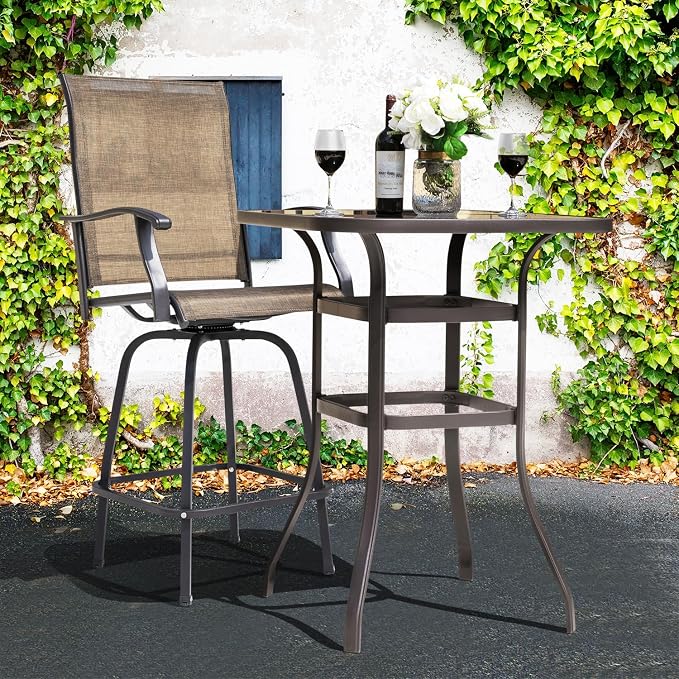 NUU GARDEN 3 Piece Patio Bar Set, Textilene Bar Stools Set,Brown