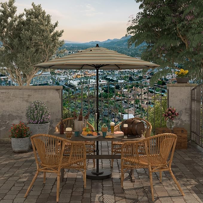 California Umbrella 7.5' Rd Aluminum Patio Umbrella, Crank Lift, Auto Tilt, Black Finish