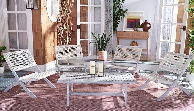 SAFAVIEH Outdoor Collection Blaze Coastal Grey Acacia Wood/Grey 5-Piece Coffee Set
