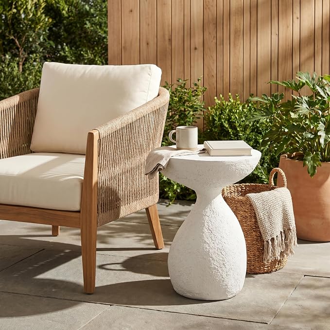 Christopher Knight Home Piper Vase-Shaped MGO Outdoor Side Table, Square Accent Table with Stone-Like Texture, Weather Resistant Small End Table with Hourglass Design for Indoor/Outdoor Usage, White