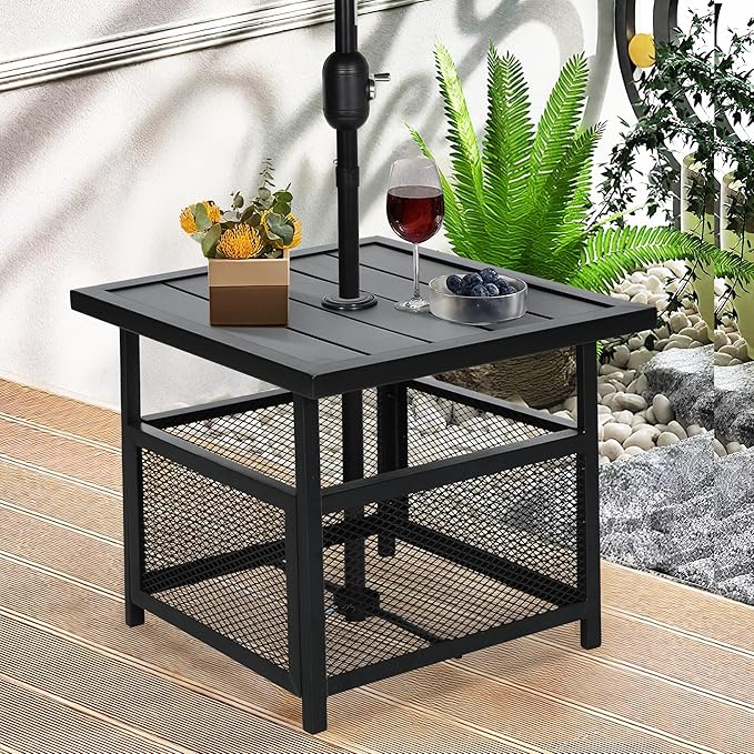 SUNCROWN Outdoor Patio Side Table with 1.57" Umbrella Hole, Patio Bistro Square Table, Garden Furniture Deck Pool Table