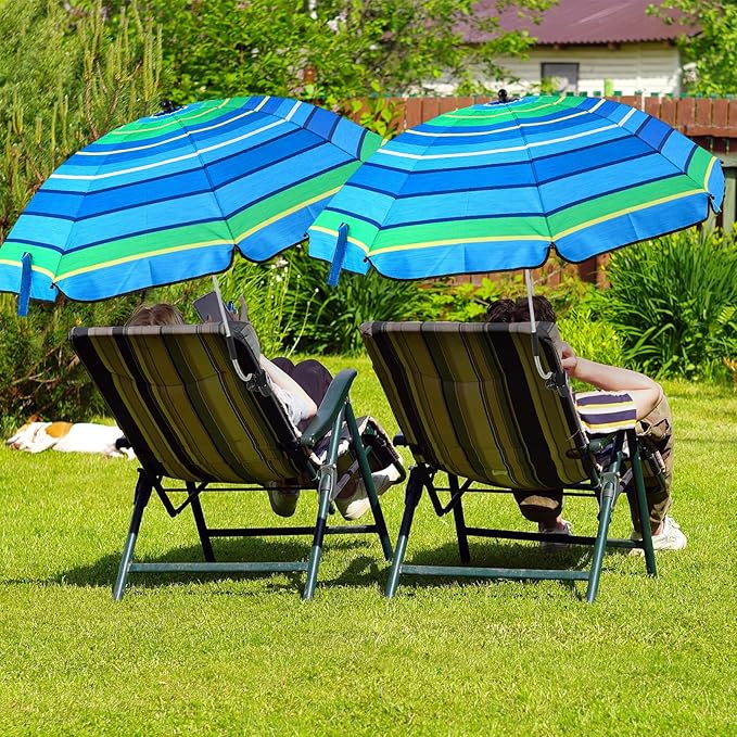 Buryeah 2 Pcs Beach Chair Umbrella Automatic with Universal Adjustable Clamp 44" UPF 50+ Portable Clamp on Beach Chair for Wheelchair Patio Golf Carts Camping