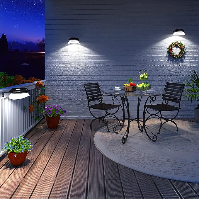 JSOT Solar Fence Lights, Bright Security Outdoor Backyard Lights Waterproof, Patio Decor Sign Lighting for Eaves Deck Pathway Garden Garage Stairs Wall 2 Installations Methods - White Light, 6 Pack