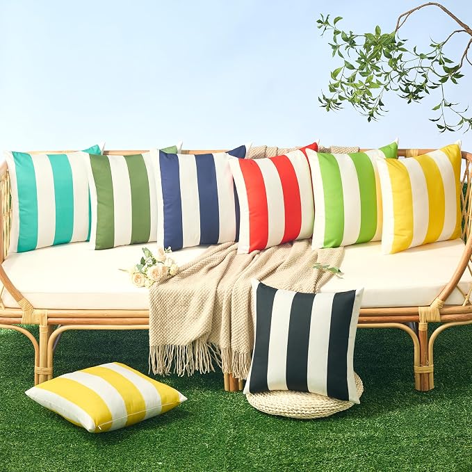 Allorry Outdoor Pillow Covers 22x22 Navy Blue Striped Outdoor Decor 007D22 | Striped Pillow Covers|for Spring Summer Outdoor Waterproof Garden Patio Furniture Sofa Bed Home Decor