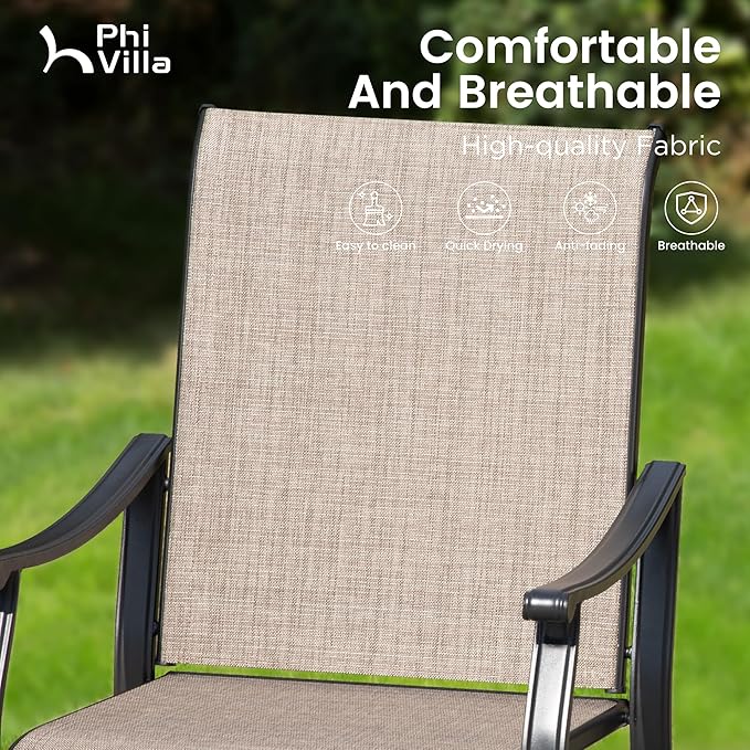 PHI VILLA Patio Dining Table and Chairs for 6, 2 Swivel & 4 Stable Patio Dining Chairs,Stable Exdentable Dining Table,Metal Frame and Textilene Quick-Dry Fabric,7 pcs Patio Furniture Set for Garden