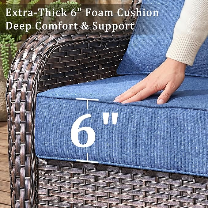 Luxury High Back Outdoor Furniture with 6-Inch Thick Cushions, Patio Furniture Set with Swivel Chairs, 4 PCS Wicker Conversation Set for Porch, Balcony, Deck and Yard