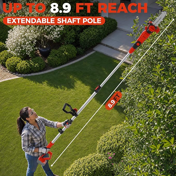 SHOHO Cordless Pole Saw Compatible with Milwaukee M18 Battery, Electric Pole Saws for Tree Trimming Battery Powered, Auto Lubrication System, Adjustable Pole Chainsaw (Battery not Included)