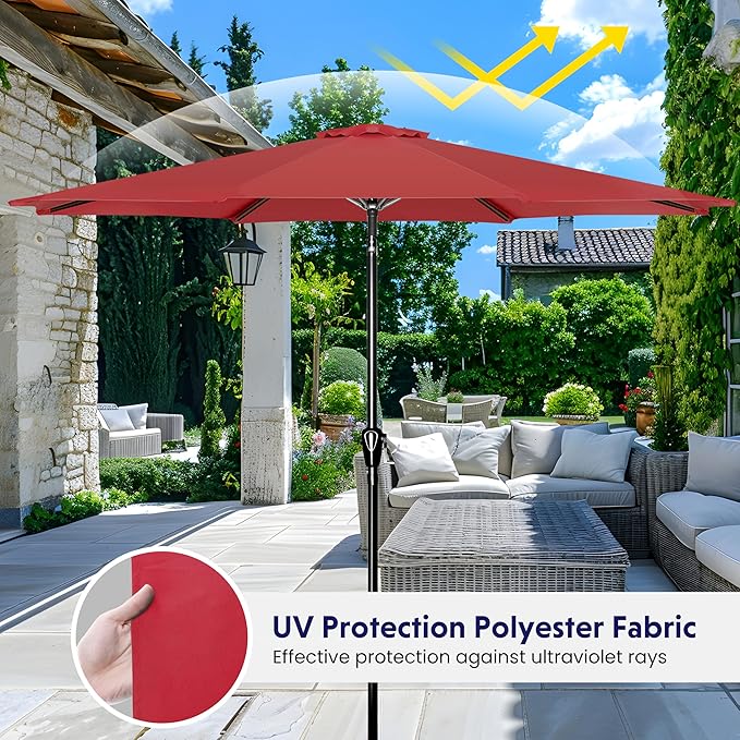 iPower 9ft Patio Umbrella Outdoor Table Umbrellas with 8 Sturdy Ribs, Push Button Tilt and Crank for Yard, Pool and Garden