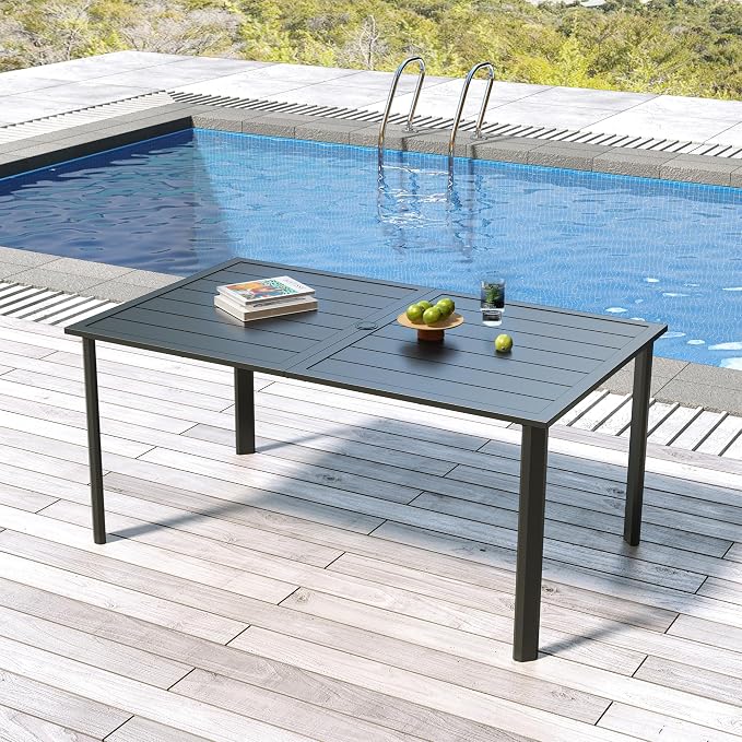 Patio Table for Garden Backyard Use,63" x 38" Large Weather-Resistant Outdoor Dining Table for 6 Person,Black