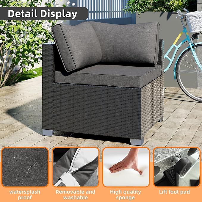 8-Piece Outdoor Patio Sectional Sofa Set with Fire Pit Table – PE Wicker Rattan Modular Conversation Furniture, Cushions & Clips Included – Patio Couch for Porch, Backyard, Poolside, Garden