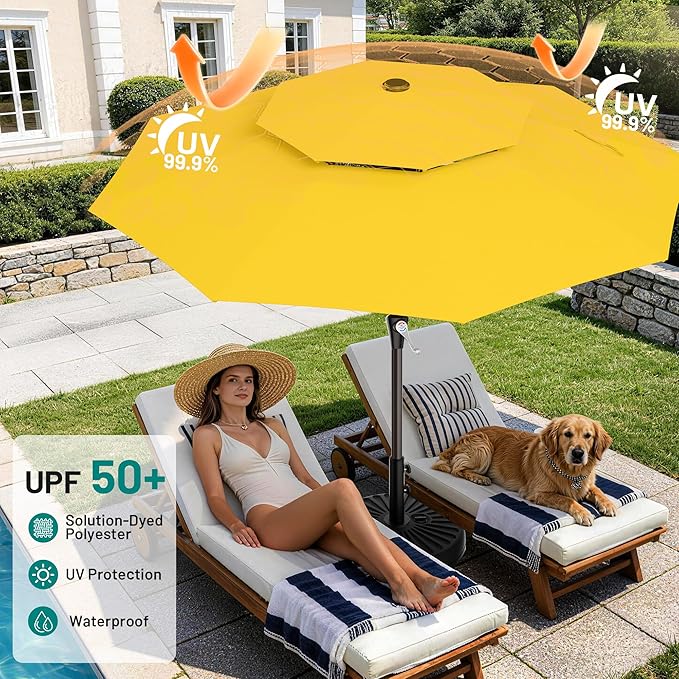 AreShark 9ft 2 Tiers Patio Umbrella - Outdoor Umbrella Waterproof UV Protection, Market Table Umbrella w/Push Button Tilt&Crank for Pool, Porch, Garden(Yellow)