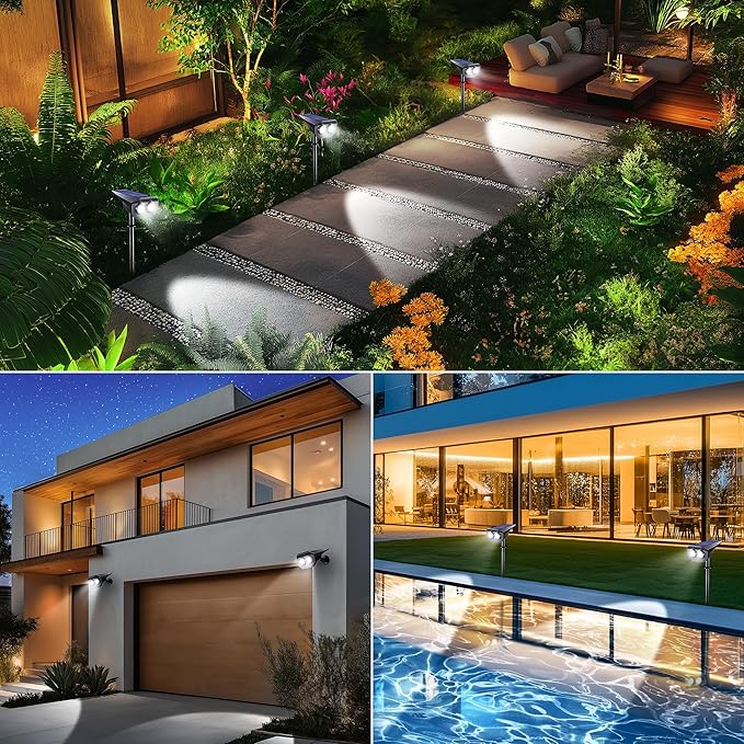 Flacchi Solar Lights Outdoor Waterproof - 2 Lighting Modes Solar Powered Garden Yard Spot Lights for Outside Landscape (Cool White, 4 Pack)