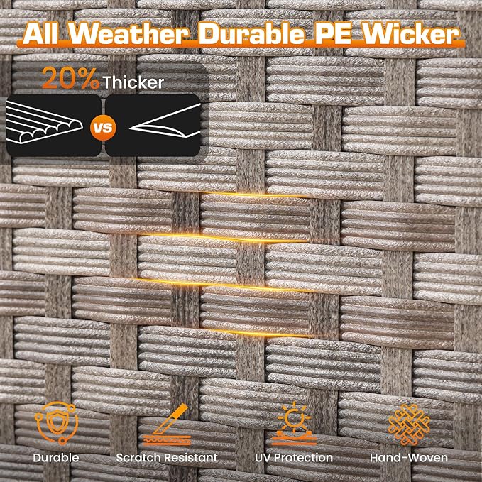 7-Piece Patio Furniture Set, Outdoor Wicker Rattan Patio Furniture Sectional Set with Coffee Table, All Weather Outdoor Fire Pit Conversation Set for Porch Backyard Balcony Garden, Denim Blue