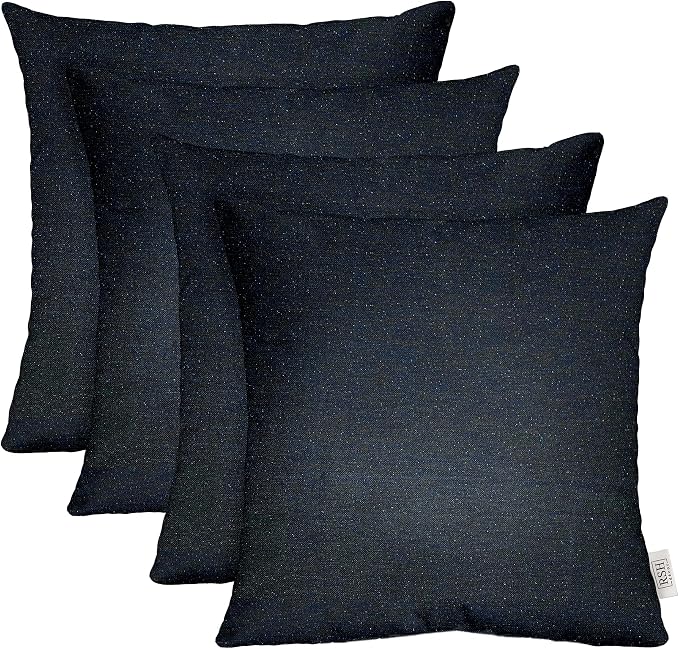 RSH DECOR: Sunbrella Square Throw Pillows Set of 4 | 22" x 22" | Water and Fade-Resistant Performance Fabric | Outdoor Pillow Covers with Down-Alternative Inserts | Made in USA (Sparkle Navy Denim)