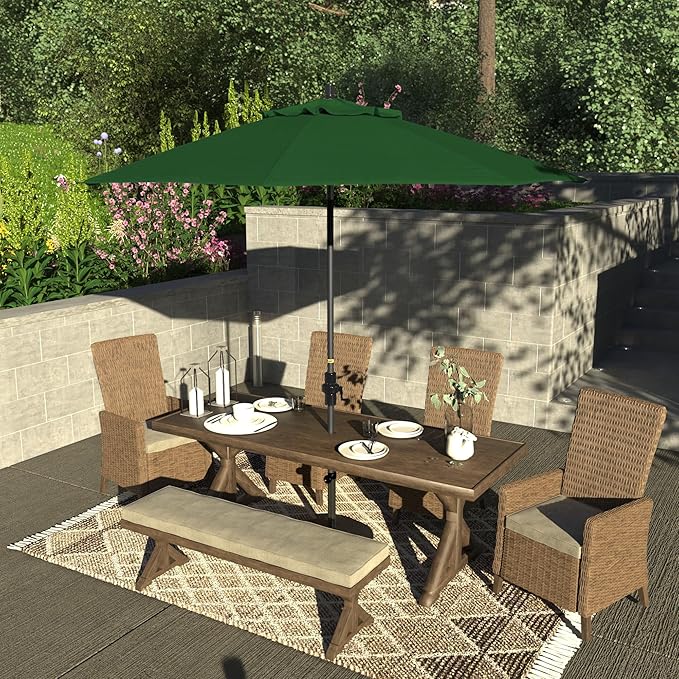 California Umbrella 9' Rd. Crank Lift, Collar Tilt, Aluminum Pole, Fiberglass Rib Patio Umbrella, Hammertone Grey Finish, Sunbrella Forest Green