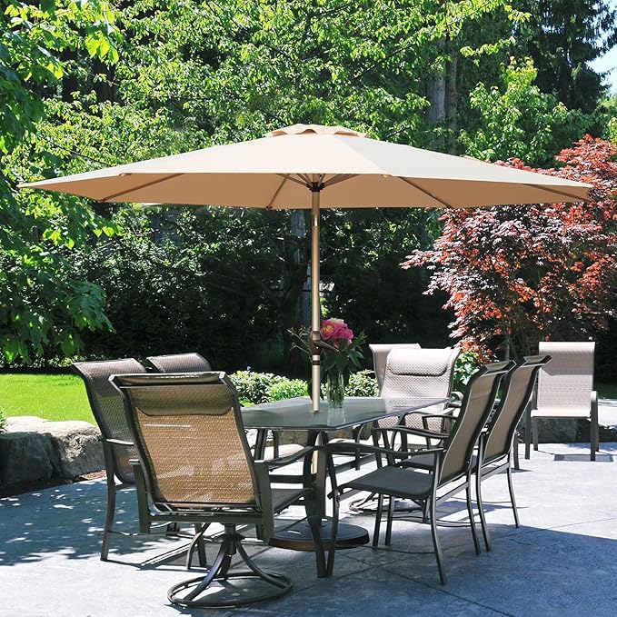 Domi 9FT Patio Umbrella, Outdoor Table Umbrella with Aluminum Pole, UV Protection Waterproof Market Sun Umbrella with Push Button Tilt and Crank for Garden, Deck, Backyard, Pool (Beige)