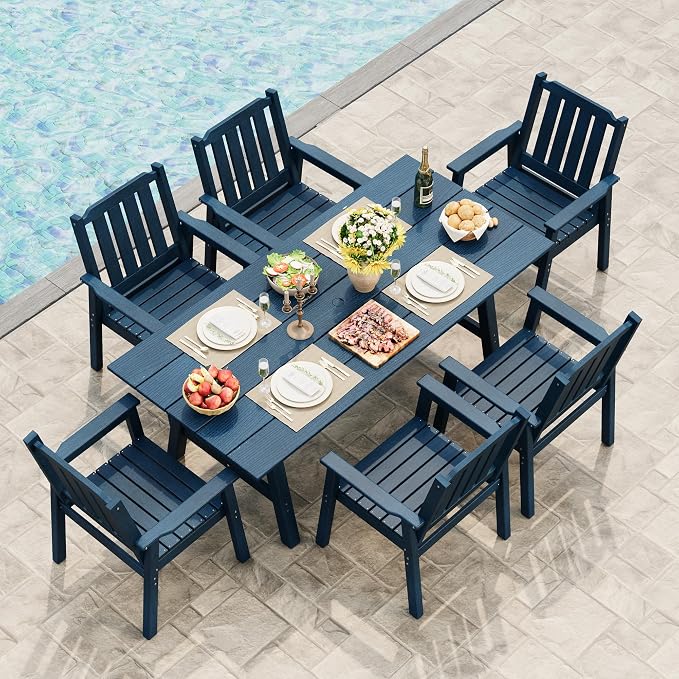 GAOMON Outdoor Patio Dining Chairs Set of 4, All-Weather HDPE Garden Dining Chairs with Armrests, Wide Seat and Sturdy Frame,Waterproof Design, for Garden, Backyard, Deck, Navy Blue