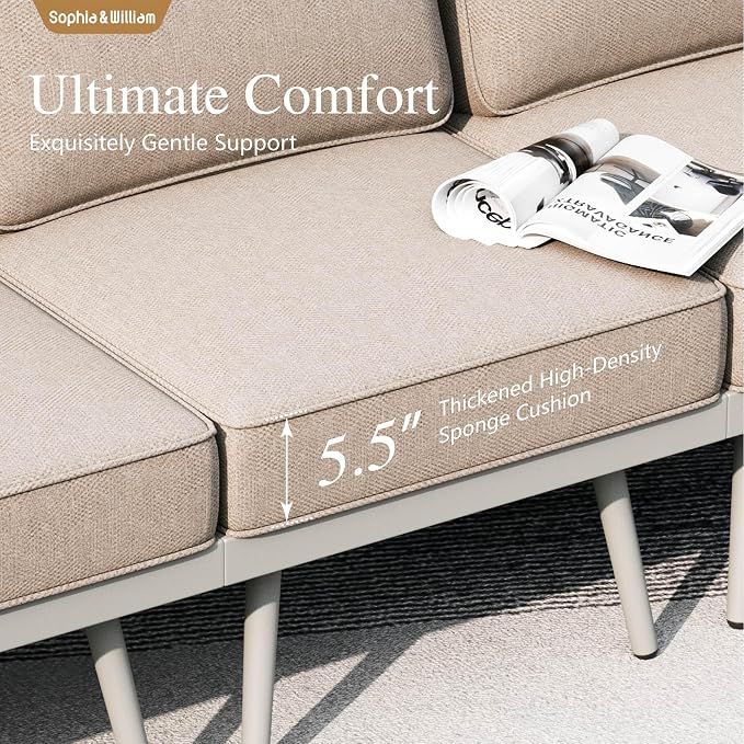Sophia & William 5-Piece Patio Furniture Set, Outdoor Sectional Furniture with Classic Rope PE Rattan and Coffee Table, All-Weather Conversation Set with Anti-Rust Frame and Olefin Cushions