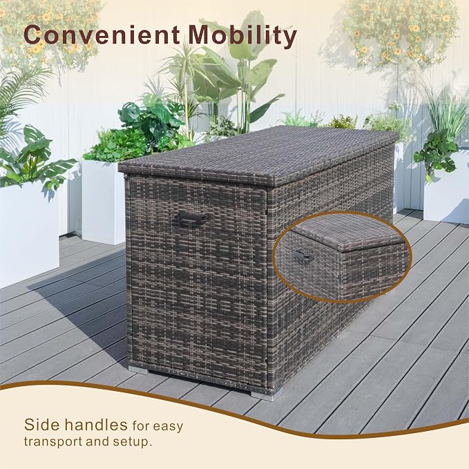 Outdoor 286 Gallon Large Rattan Deck Storage Box by Brown-Steel